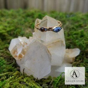 2 Tiny Evil Eye Brass Rings